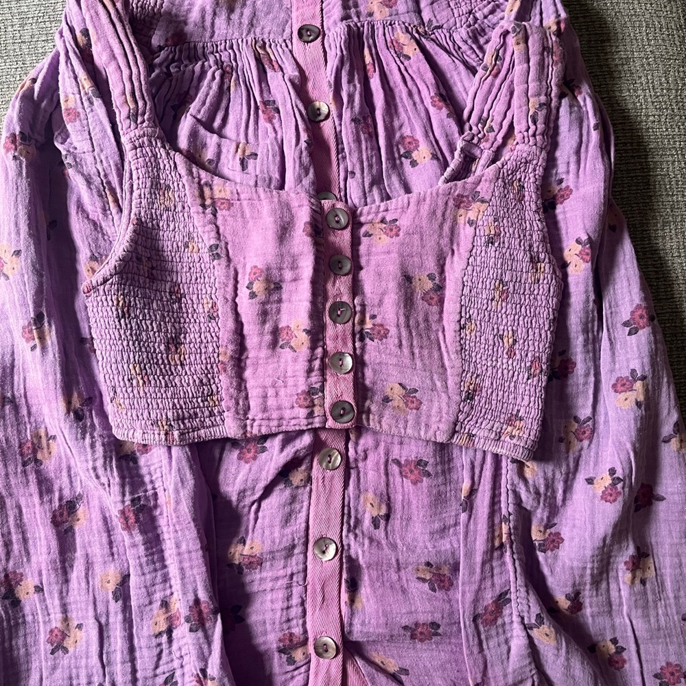 Free People Purple Smocked Skirt Set Casual Resort Wear
